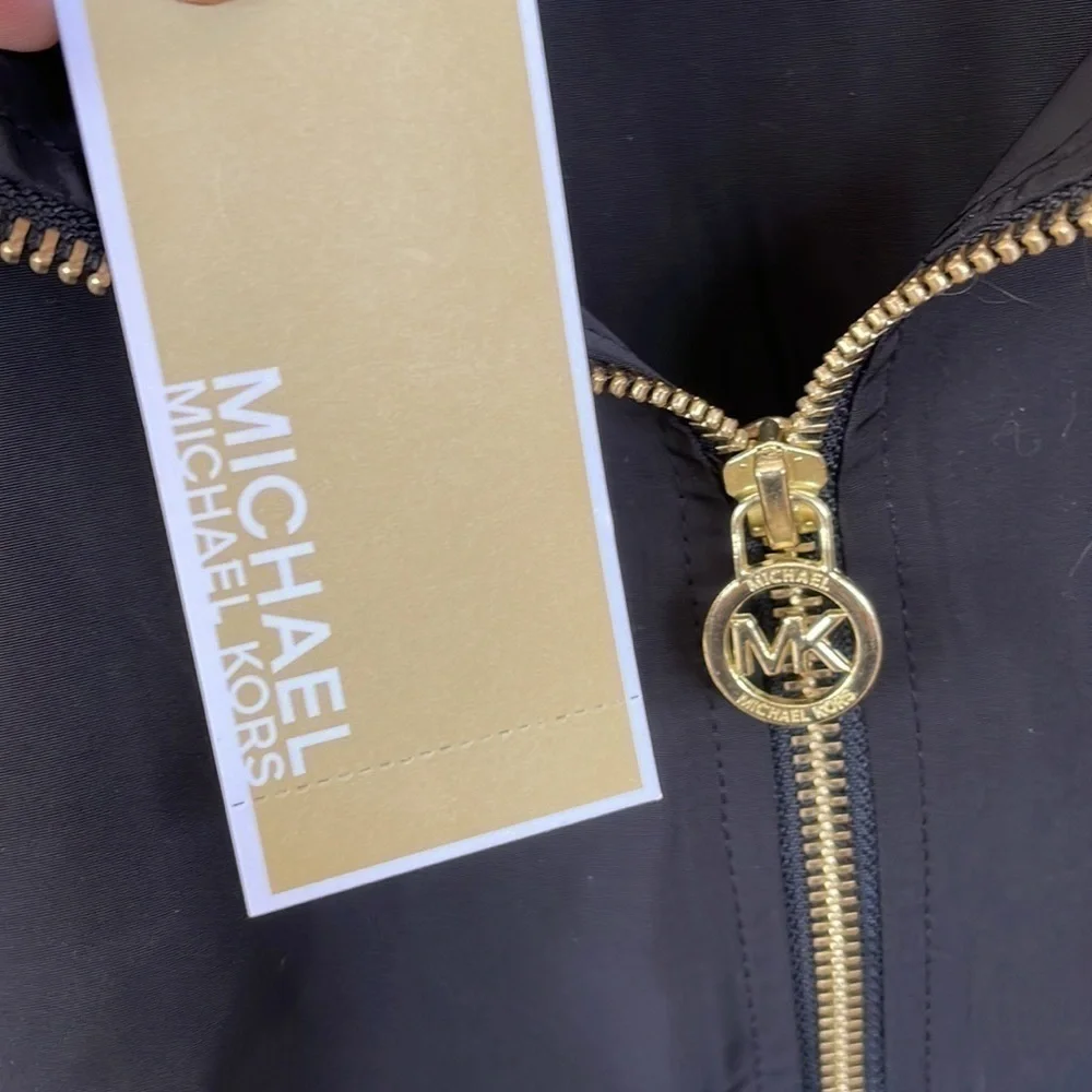 Brand New Michael Kors Black Zippered Lightweight Windbreaker Hooded Jacket